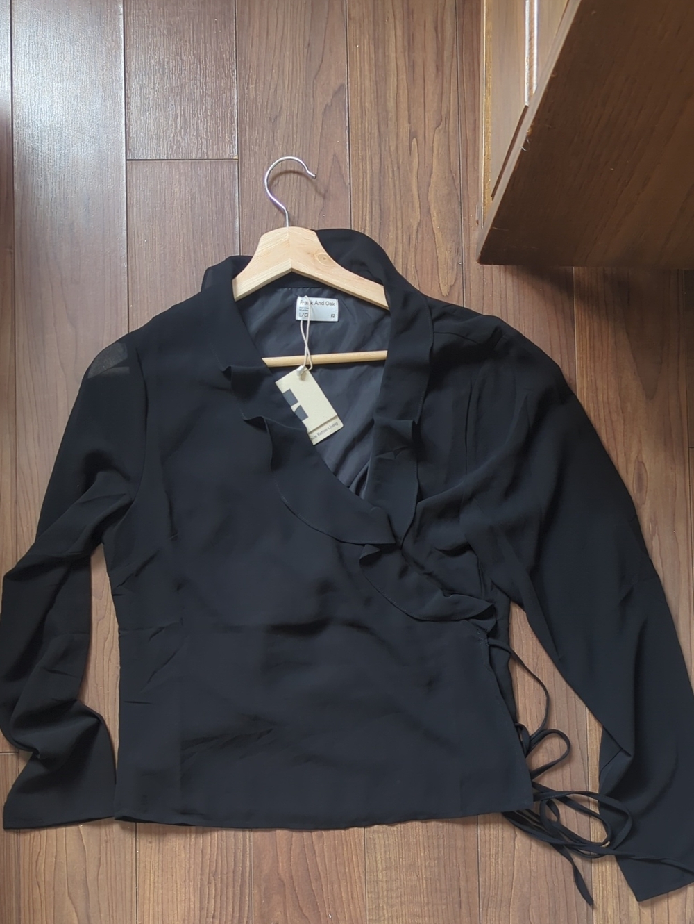 Black Frank & Oak Wrap Ruffle Blouse L